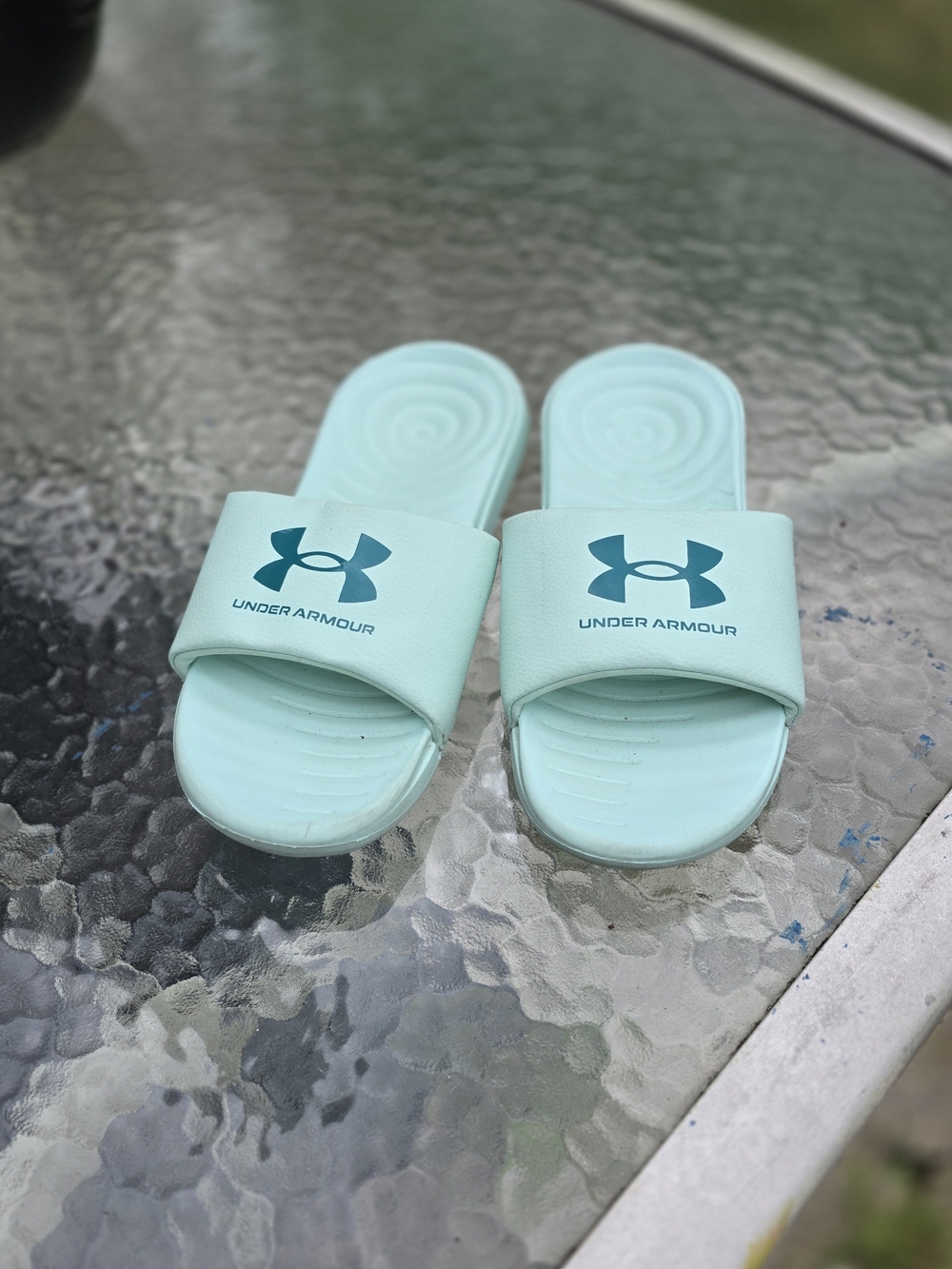 Under Armour Aqua Slide Sandals with Teal Logo